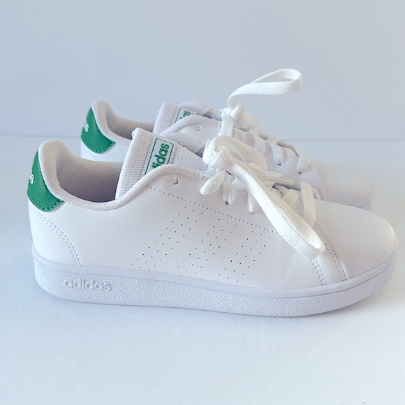 Adidas Advantage K Sneaker Little Kids Size 3 Shoes White/Green Unisex Lace Up - Picture 6 of 9